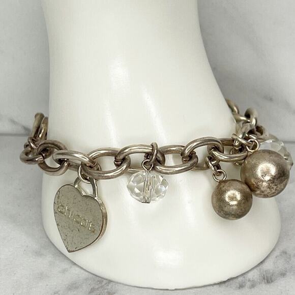 Chico's Silver Tone Beaded Heart Charm Toggle Bracelet - Picture 1 of 7